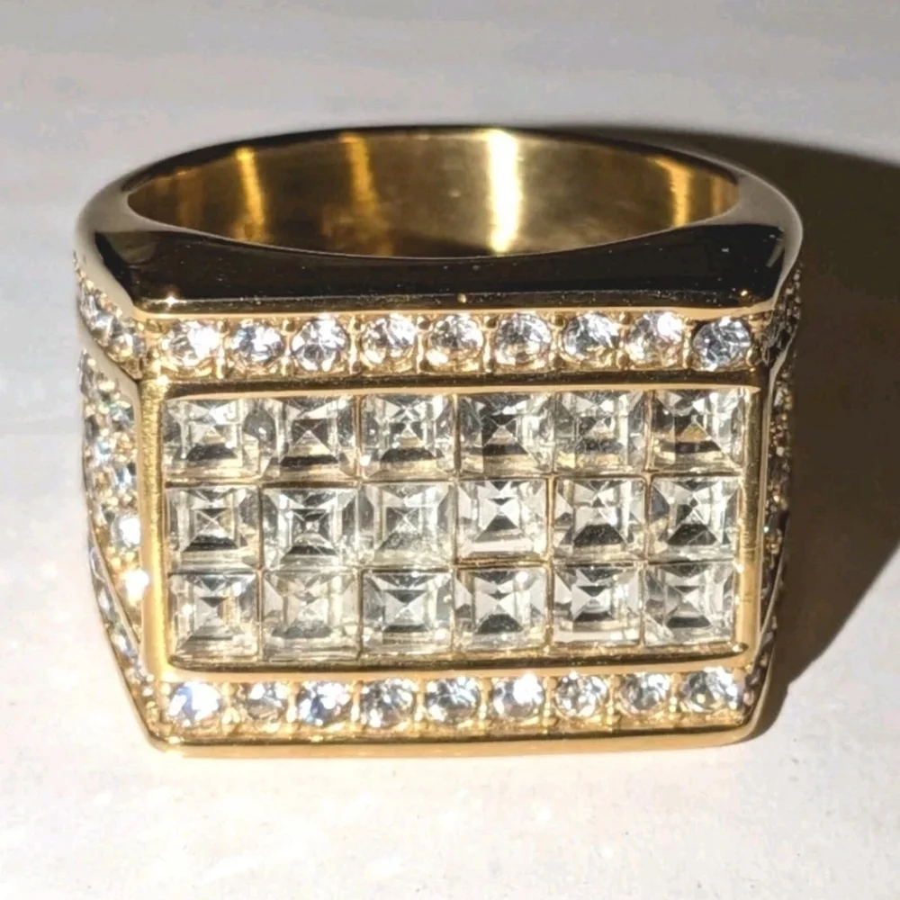 Luxury Large AAA Cubic Zirconia 316L Stainless Steel Hip Hop Ring For Men Sz 12